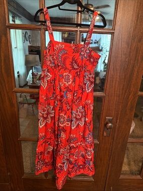Rhode x Target Red Floral Paisley Smocked Tiered Midi Dress Womens Medium